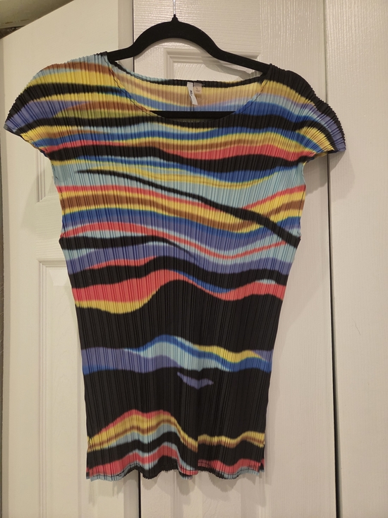 Milano Tops - Milano Multicolor Striped Pleated Short Sleeve Top